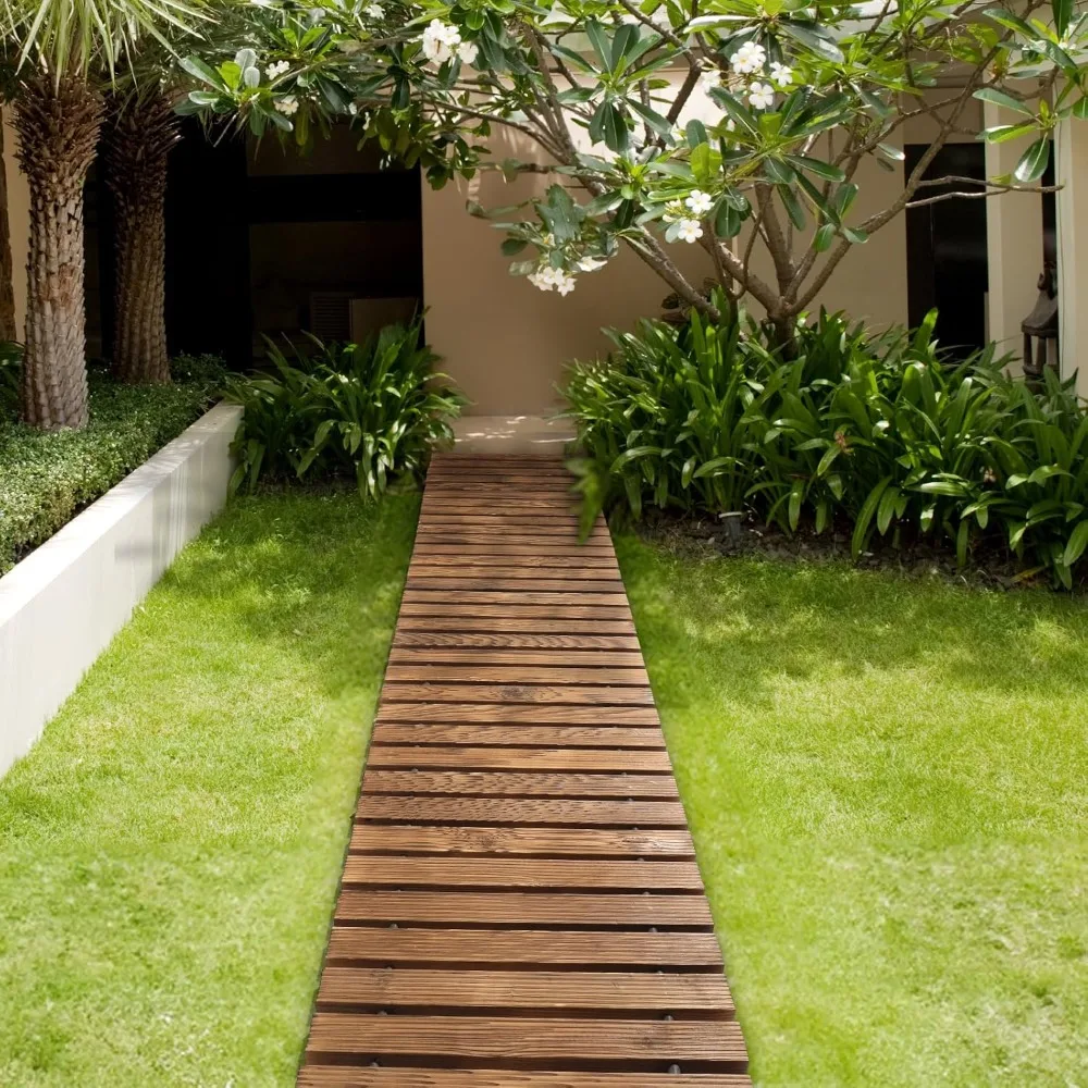 Oversized 22IN W 8FT L Wooden Garden Pathway for Outdoors, Roll Out Garden Pathway Walkway Flooring, Anti-Slip Texture, 2PCS