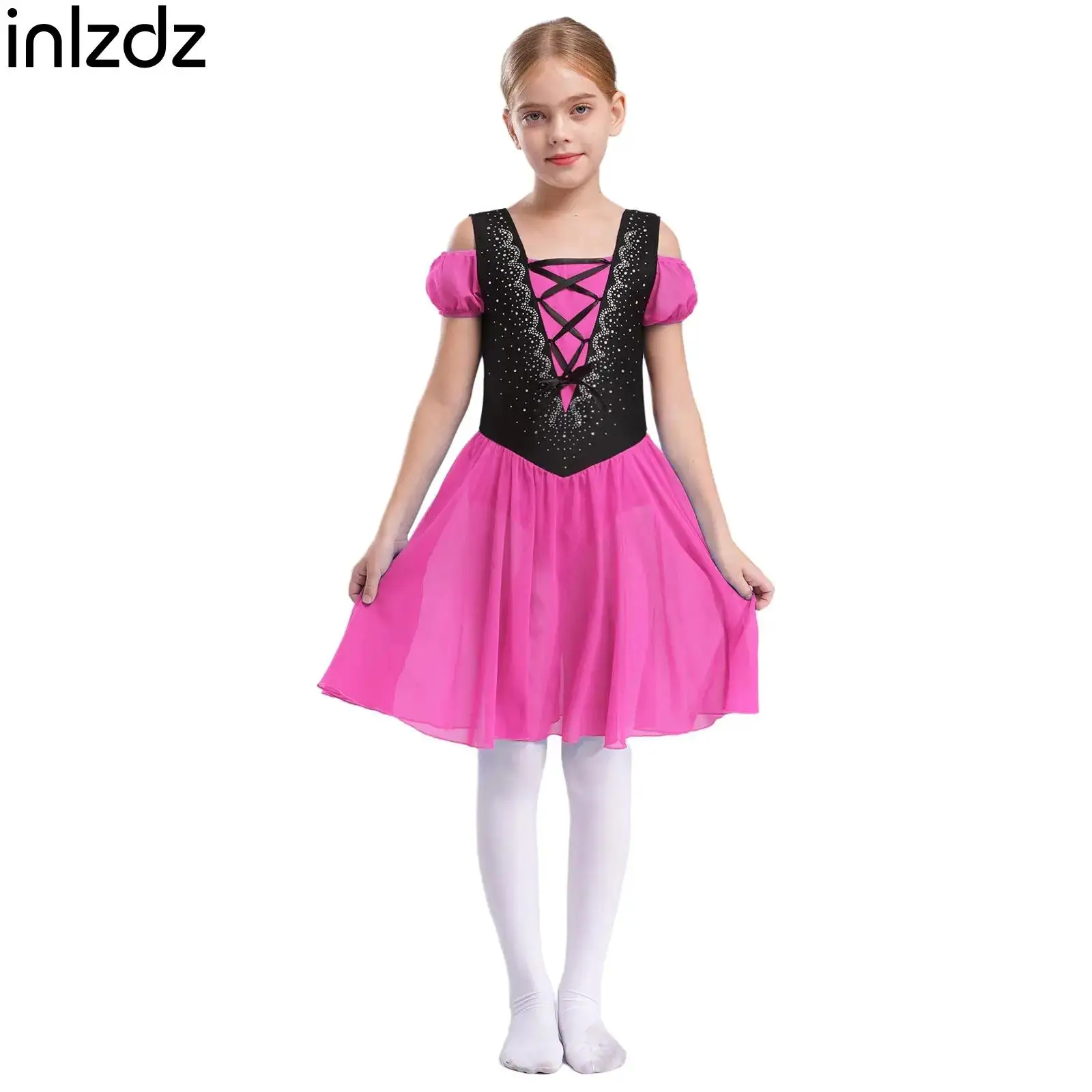

Kids Girl Shiny Rhinestones Lyrical Dance Dresses Waltz Modern Dance Tulle Costume Stage Performance Dancewear Ballerina Costume