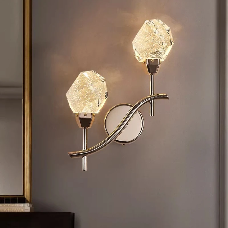 

Modern Luxury Crystal LED Wall Lamp Bedroom Bedside Living Room Study Hotel Corridor Stairs Designer Double-headed Sconces Light