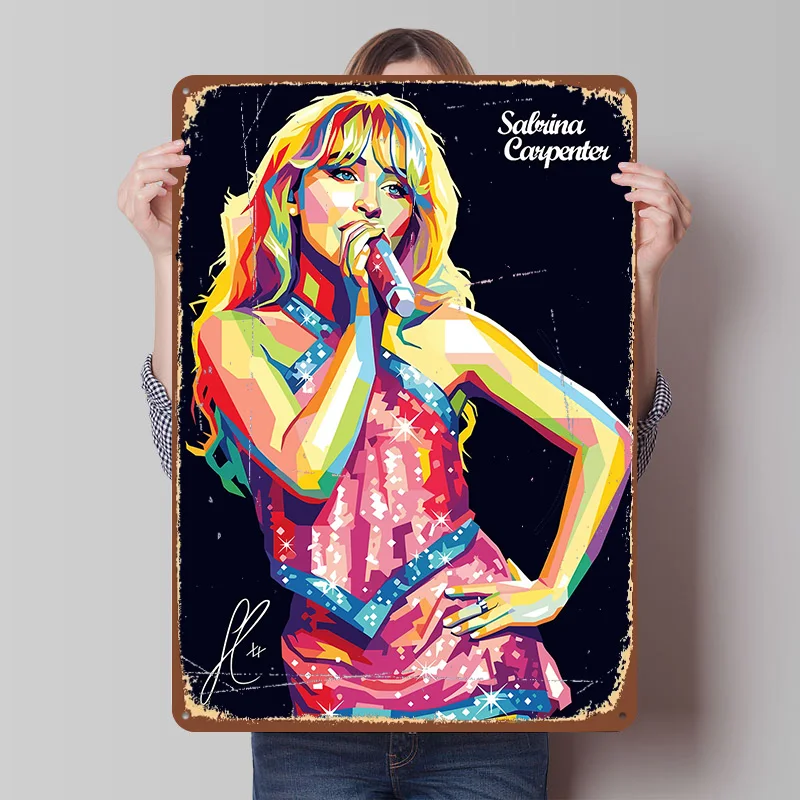 Sabrina Carpenter Tin Poster Customized Retro Wall Art Vintage Metal Signs for Room Desk Decor Home Decorations Wand Deko Items