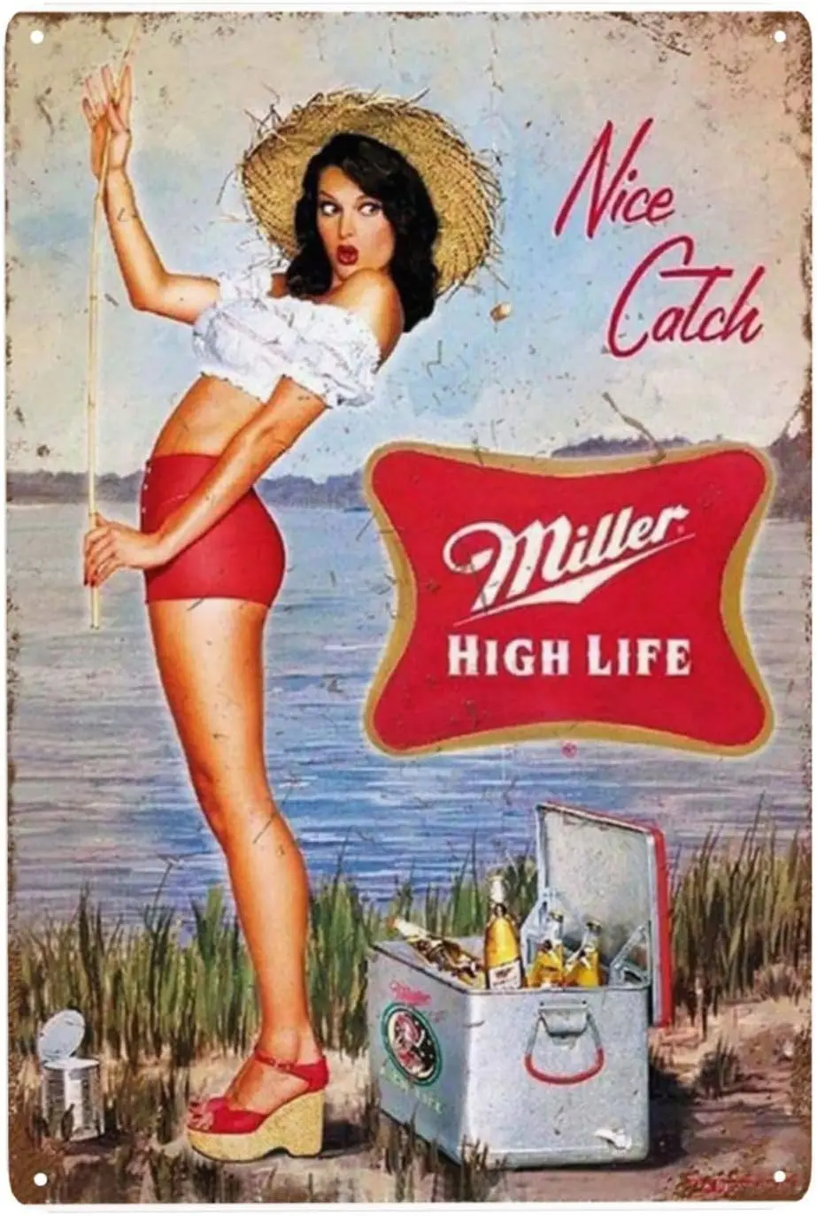 Retro Vintage Metal Plaque Sign,Miller Beer Pin Up Girl Wall Decor Signs for Home Bar Kitchen Pub