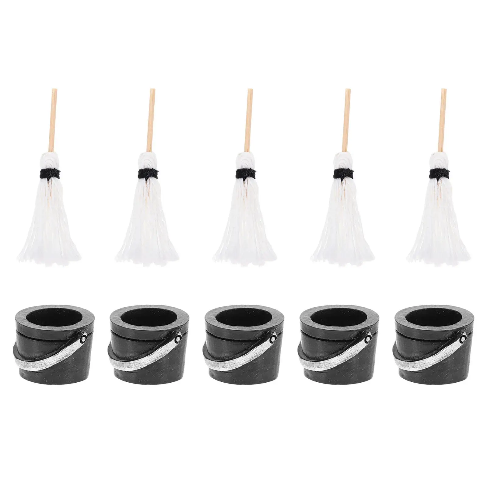 

5 Sets Mini Mop Bucket Creative Small House Accessory Tool Kit Miniature Scene Decoration Halloween Miniatures