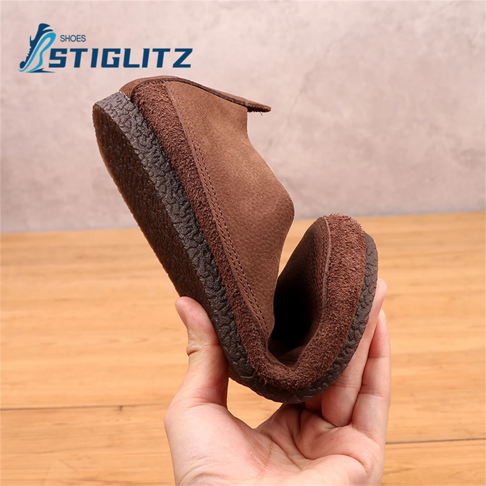 Nubuck Suede Round Toe Pumps for Men Super Soft Sole Comfortable Daily Flats High Quality Concise Slip On Genuine Leather Shoes