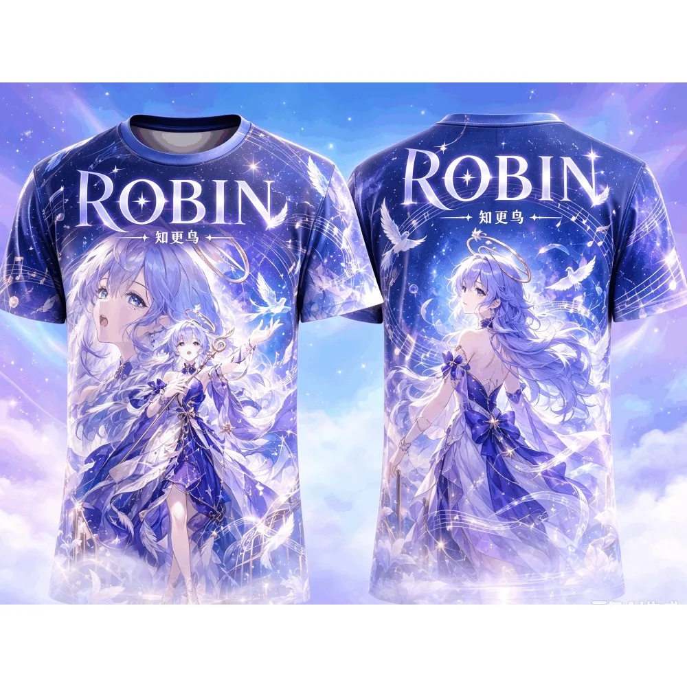 Wuthering Waves The Shorekeeper Special Anime Fashion Unisex T-Shirt Blue Butterfly Graphic Short Sleeve Tee Game Character