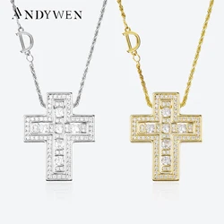 ANDYWEN 925 Sterling Silve Big Double Cross Pendant Long Chain Neckalce 2021 Korea Women High Quality D Twist Chain Jewelry Gift
