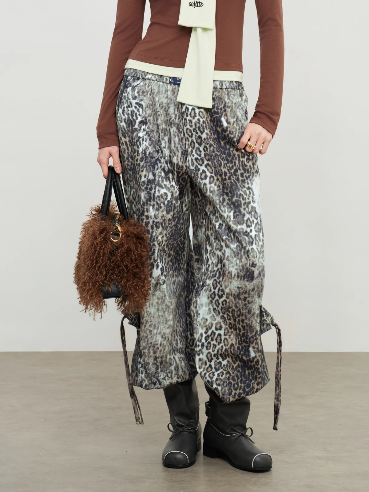 

SOFITTE Women's Casual Pants with Pockets Gradient Leopard Print Straight Leg Workwear Cotton Natural Waist Spring Summer