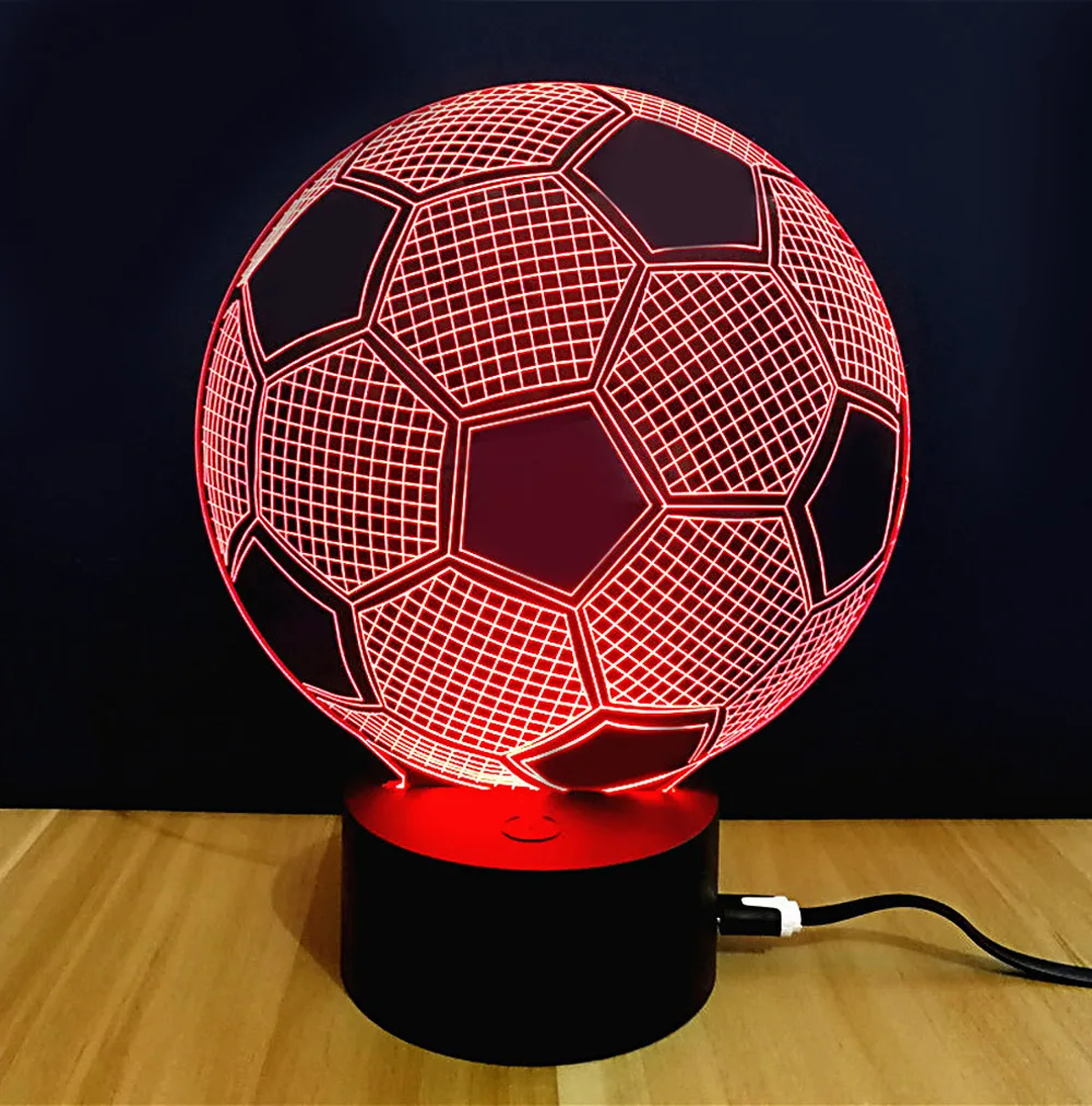 Luz nocturna de ilusión 3d para niños, Bola de fútbol, Sensor táctil, luz nocturna remota para niños, decoración de dormitorio, lámpara de mesa de fútbol, regalo