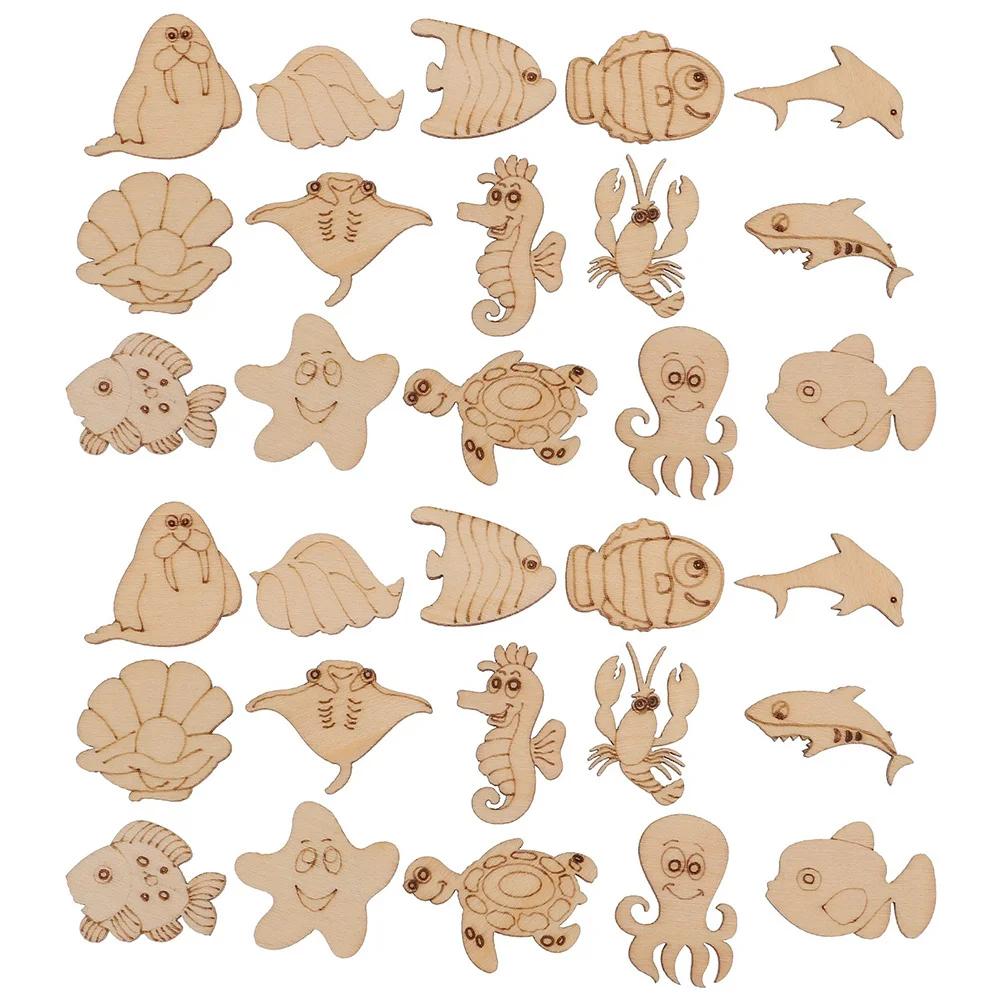 

200pcs Wooden Diy Decorations Animal Ocean Shapes Unfinished Wood Cutouts For Crafts Painting Home Supplies Wood Ornament