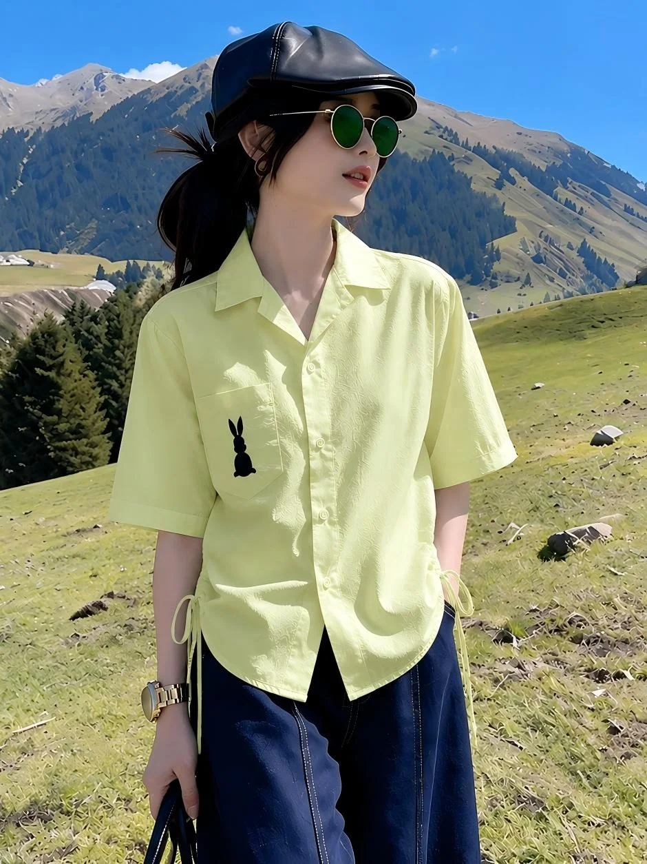 

Ladies Casual Embroidered Loose Shirt Short Style Drawstring Top Fashionable Summer New Arrival Chinese Style Women's Jacket
