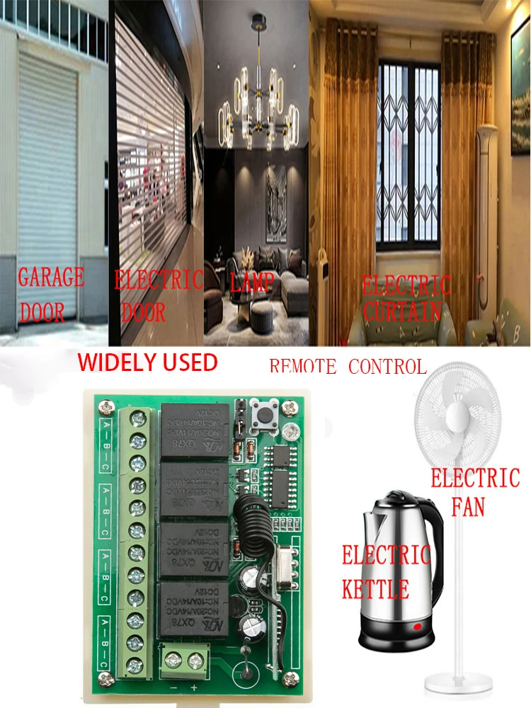 DC12V 4CH 10A  Receiver Remote Control Garage Door RF Wireless Remote Control Switch System shutters lamp/ window