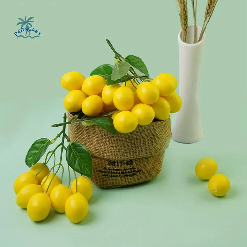 Handmade Artificial Lemons String Foam Elegant Simulation Lemon Branches Lifelike DIY Faux Lemon Vase Decoration