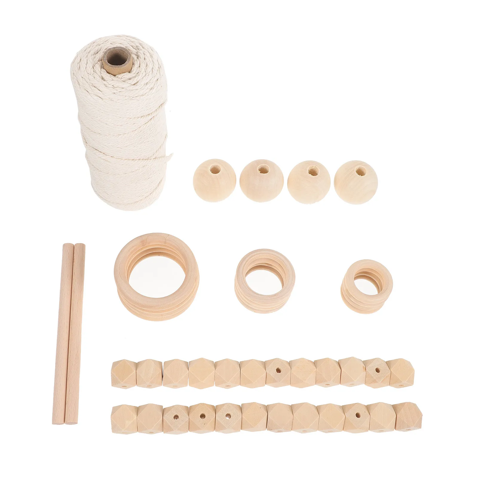 

1Set Macrame DIY Kit Complete Cotton Rope Wood Beads Rings Sticks for Tapestry Wall Hanging Plant Hanger Decoration Craft