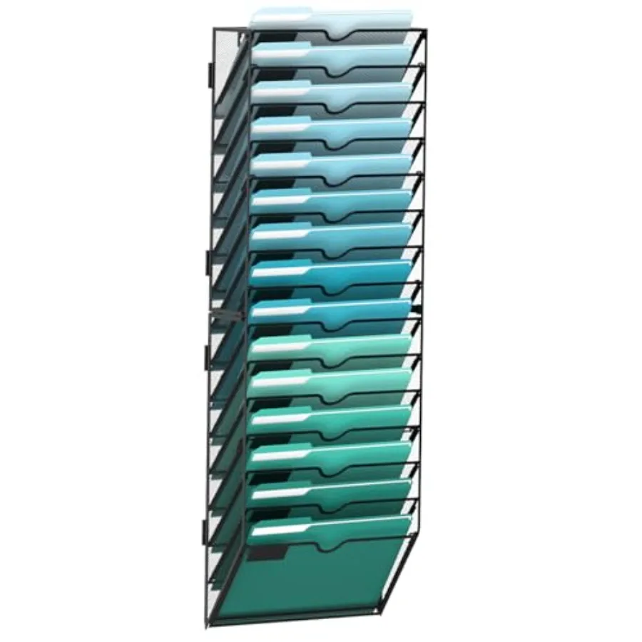 

15-уровневый настенный органайзер для файлов, подвесные настенные держатели для бумаг, папок, журналов, настенный органайзер для клипбордов, требуется сборка, черный