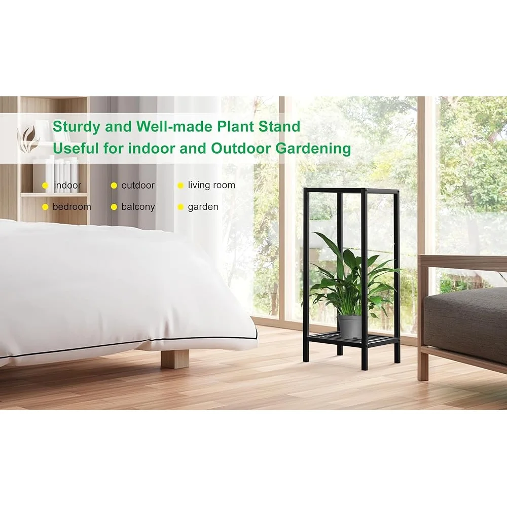 Heavy Duty 2 Tier Plant Stand Indoor Outdoor Metal Flower Display Rack Rustproof Steel Garden Sturdy Shelf