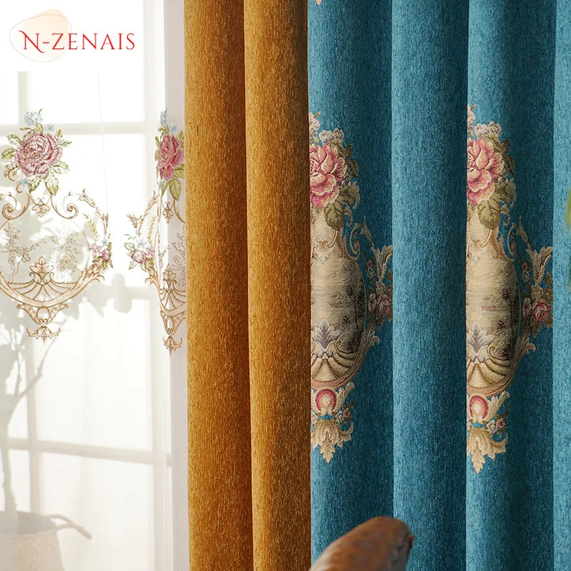 Custom Size European High Precision Jacquard Blackout Cloth Curtains for Living Dining Room Bedroom Door Elegant Luxury Thick
