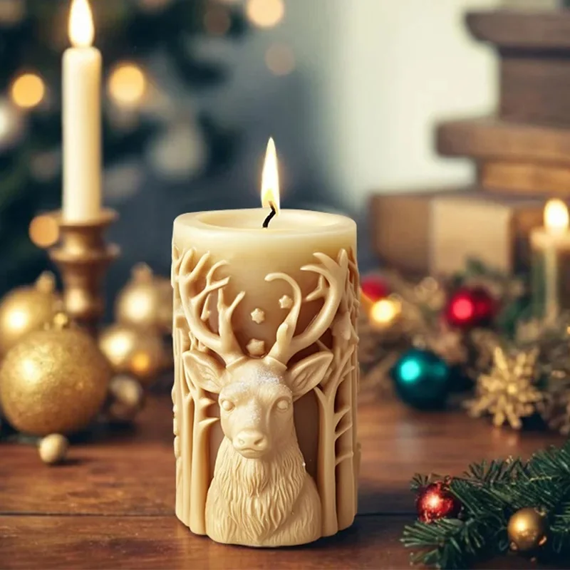 

Christmas Tree Carving Pattern Candle Silicone Mold Reindeer Snowflake Cylindrical Elk Candle Mold Christmas Supplies Gifts