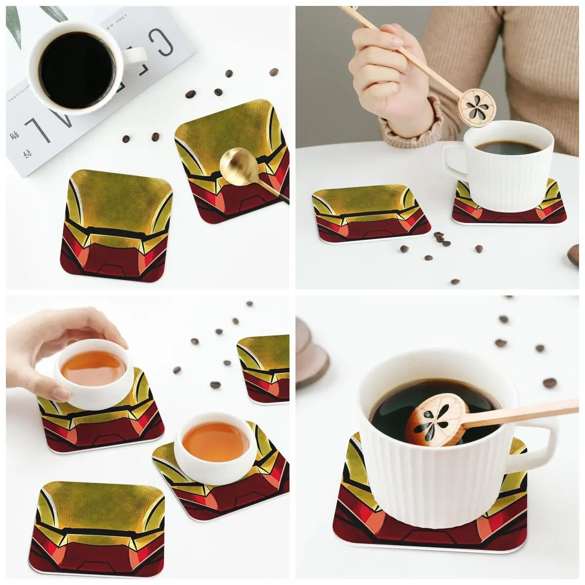 Comics Airon Man - Funny Expressions Comics And Cartoons Coasters Kitchen  Insulation Cup Coffee Mats  Tableware Pads Set of 4