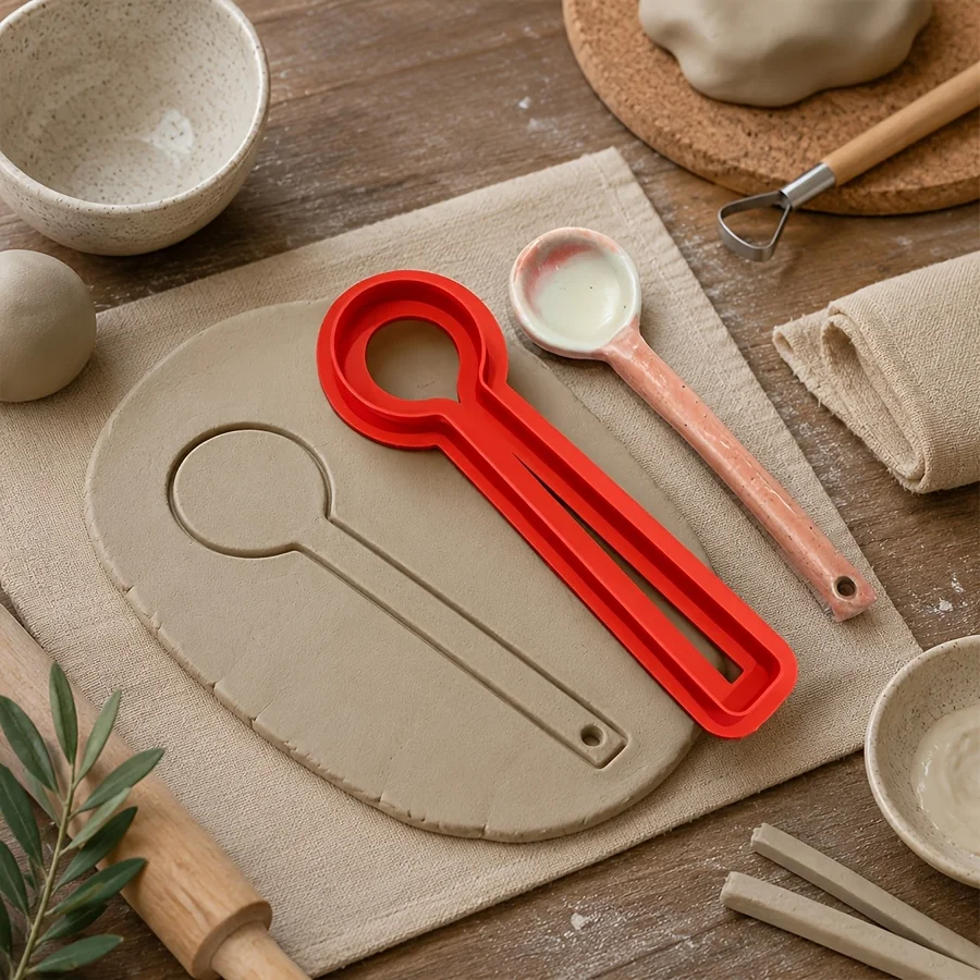 Löffelförmiges Ton-Schneidewerkzeug, DIY-Löffelhersteller für Polymerton und Steingutkeramik, mit Löffelablage und Dekorationswerkzeugen, geeignet für – Detail 3