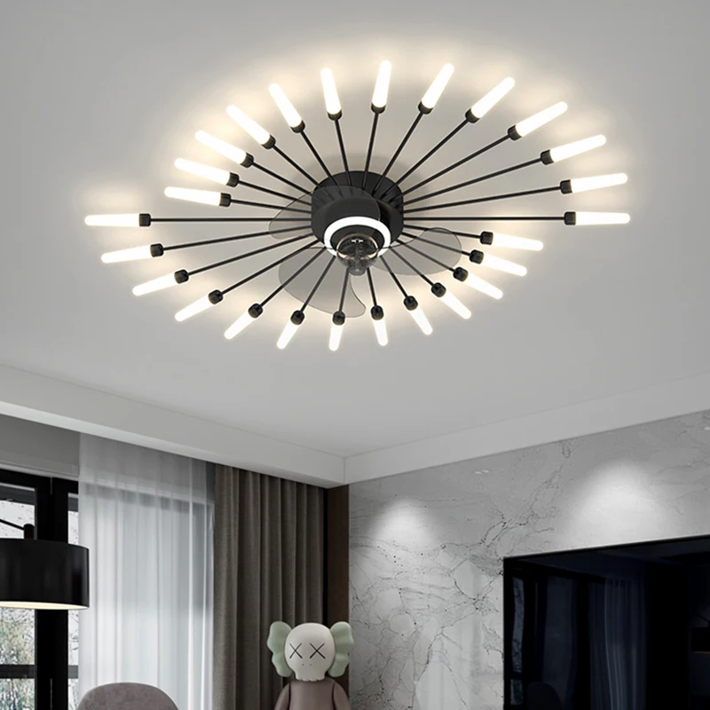 Nordic black ceiling fan fireworks led luxury designer lighting For Living Room Home Led bedroom room lighting