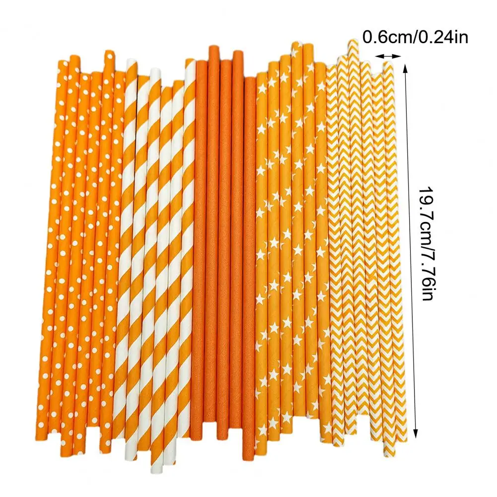 100Pcs Colorful Striped Print Disposable Straws Biodegradable Paper Straws Food-Grade Safe Drinking Straws Party Supplies