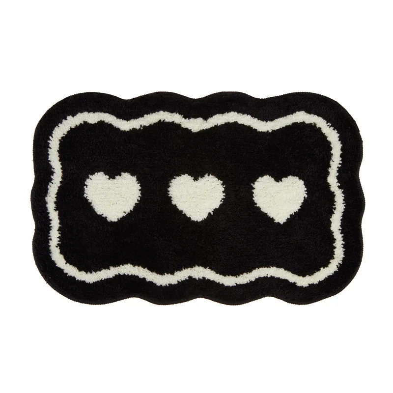 Simple Black and White Bathroom Non-slip Mat Household Thickened Tufted Absorbent Foot Mat Bathroom Flocked Floor Mat