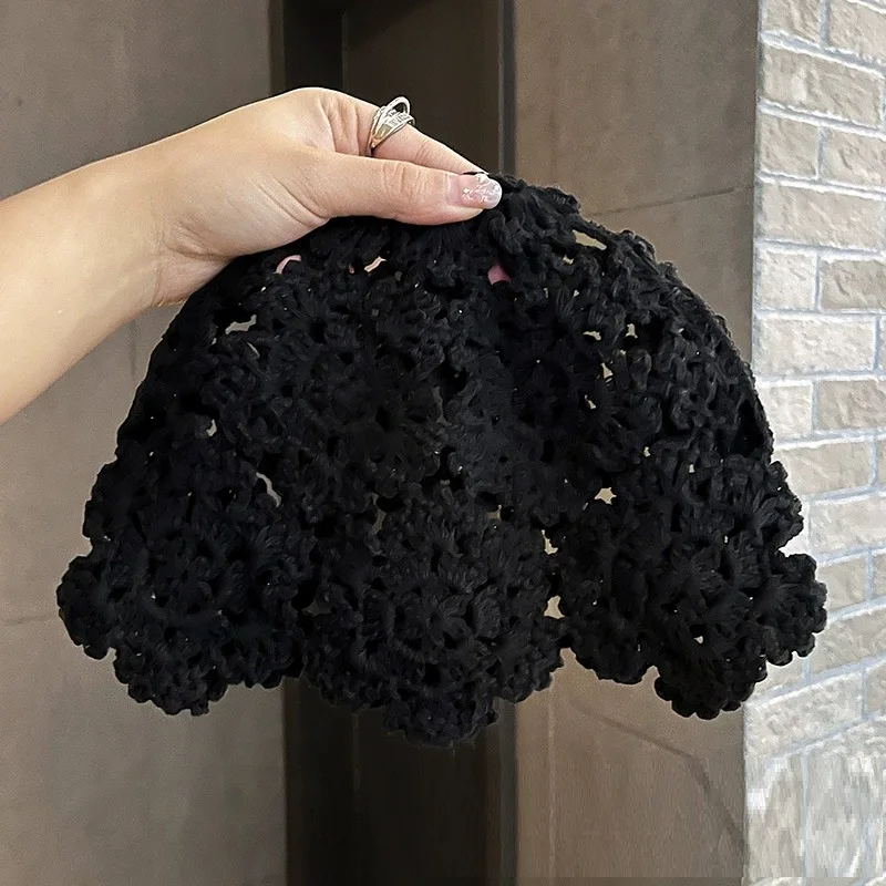 Böhmische handgewebte, ausgeschnittene Kapuzenmütze für Damen, gehäkelte Strickmütze im Ethno-Stil für Reisen und Fotos – Detail 6