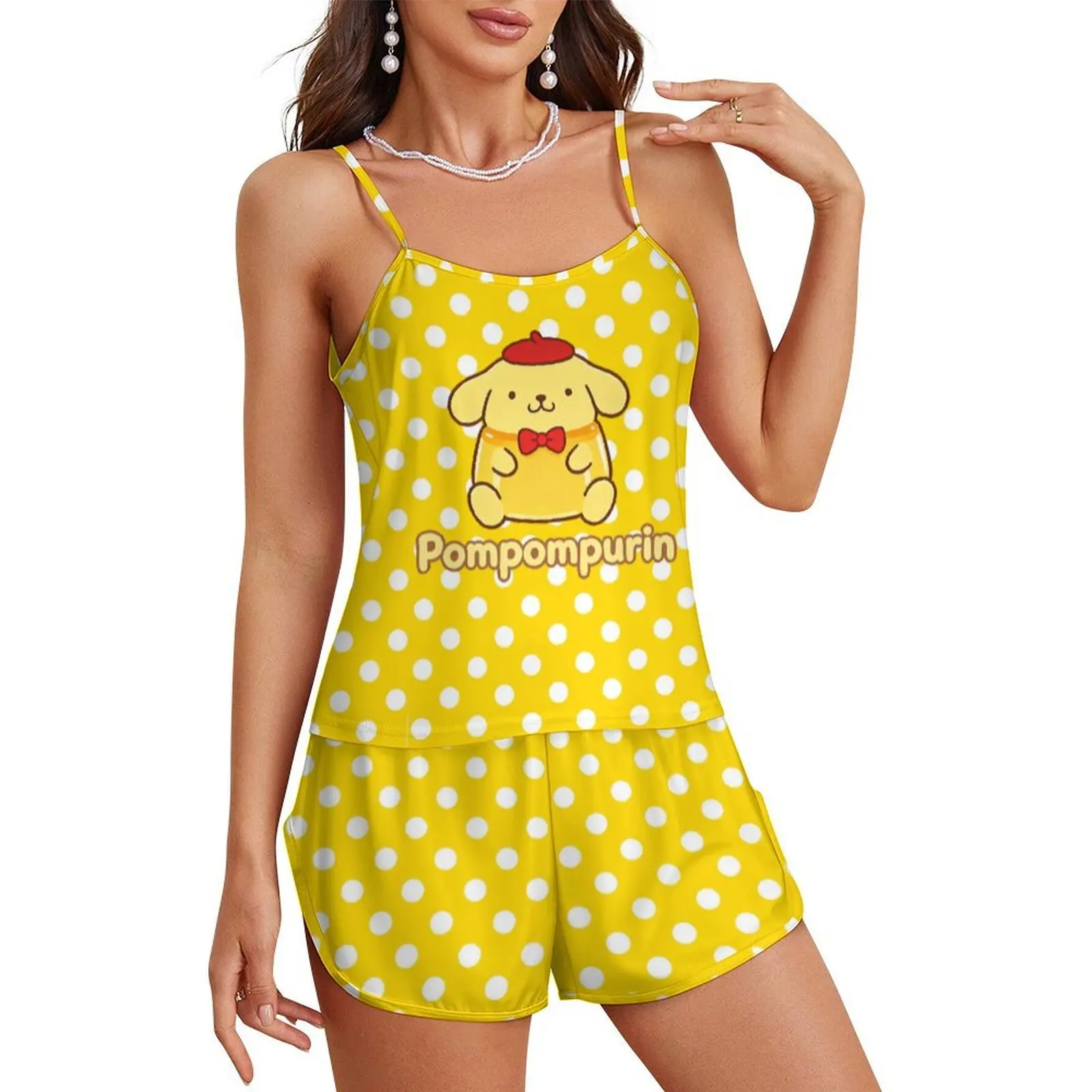 

Pompompurin Loungewear Womens Sanrio Strap Pyjamas Cute Nightwear Suit Camisole Pajama Set Soft Nightclothes