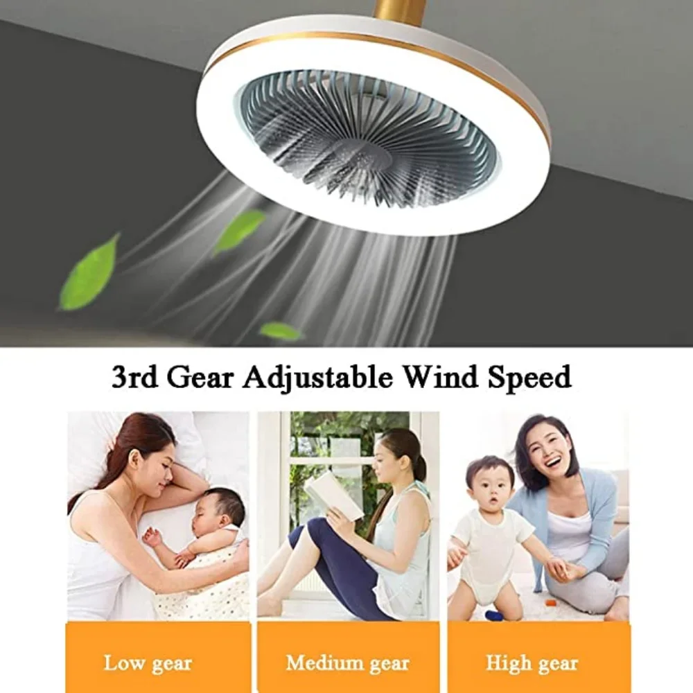 Ceiling Lamp E27 With Fan LED Light Remote Control 3-Gear Dimmable Cooling 3-Speed Lighting For Bedroom Living Room