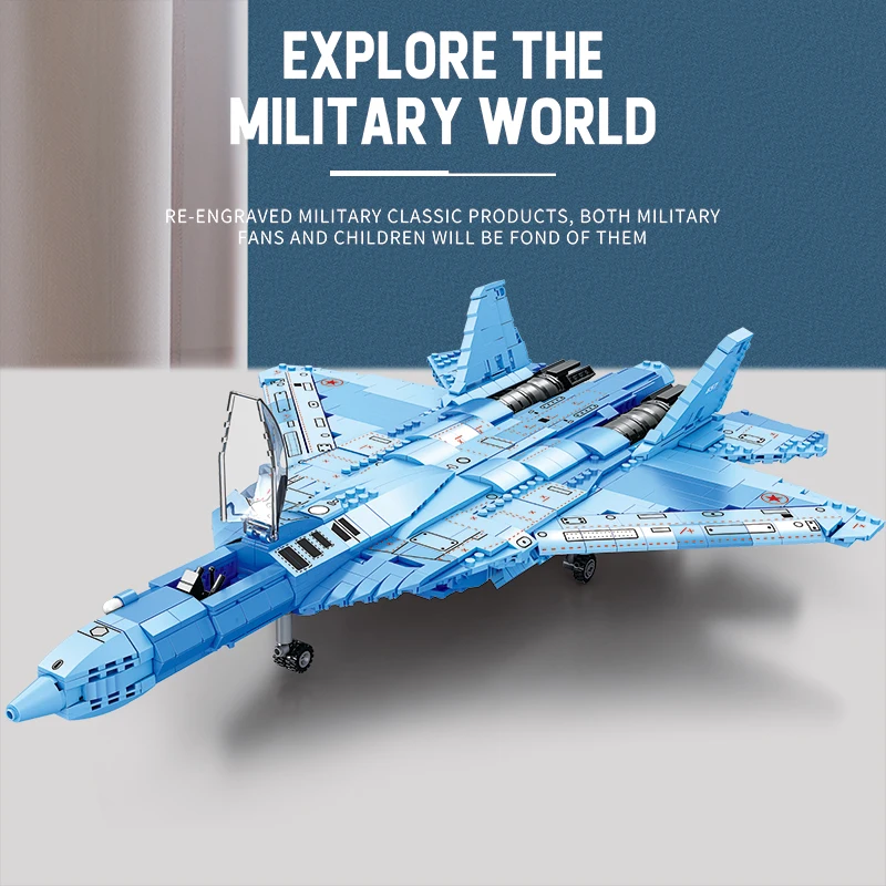 1365PCS SU-57 Stealth Fighter Building Blocks Air Force Aircraft Model Bricks Toys Desktop Display Boys Kids Holiday Gifts