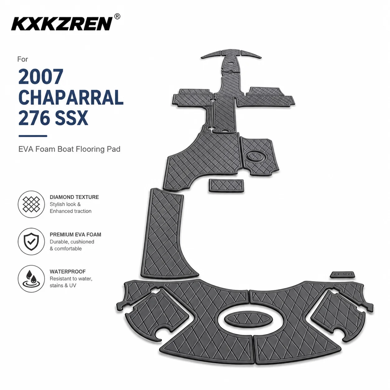 KXKZREN Marine EVA Foam Deck Mats for 2007 Chaparral 276 SSX Diamond Texture Boat Flooring Cockpit Swim Deck Marine Flooring Kit