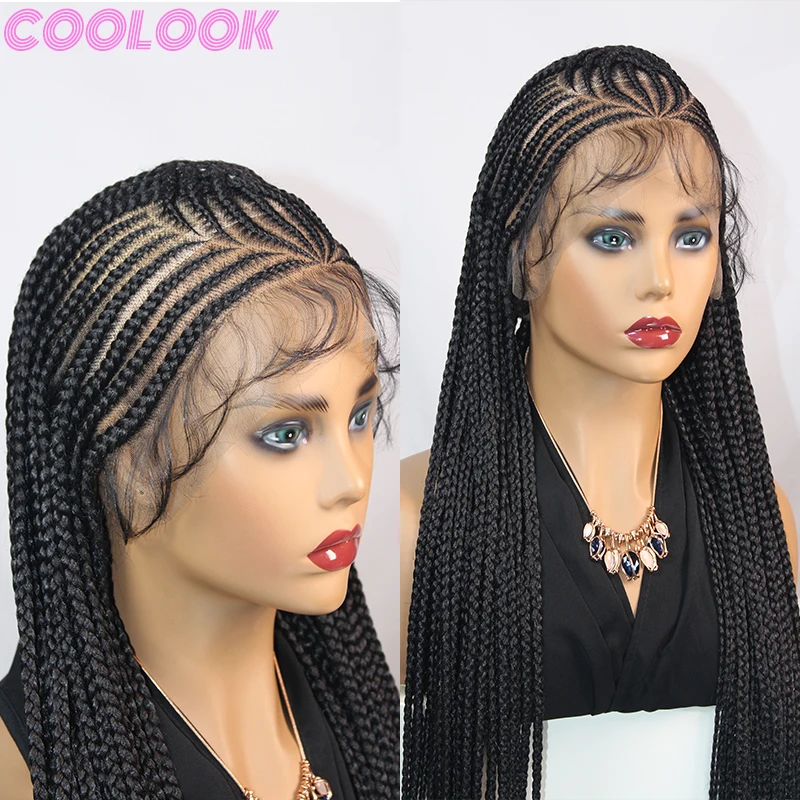 Synthetic 36 Inch Full Lace Braided Wig for African Women Lightweight Natural Braid Wig Cornrow Knotless Braids Lace Frontal Wig