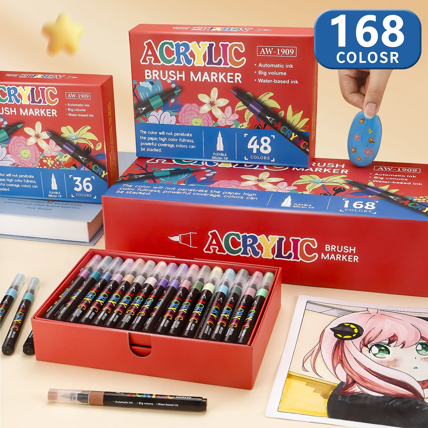 

Acrylic Paint Markers for Rock,Fabric,Glass,Craft - Quick Dry Brush Tip Markers for Painting Kit, Drawing Markers, Art Supplies