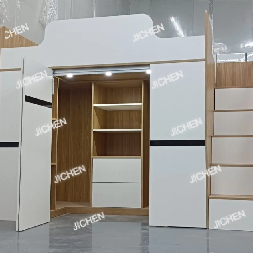 Go to bed and get off the wardrobe Unisex space saving half high bed up and down the bed with wardrobe storage ladder cabinet #6