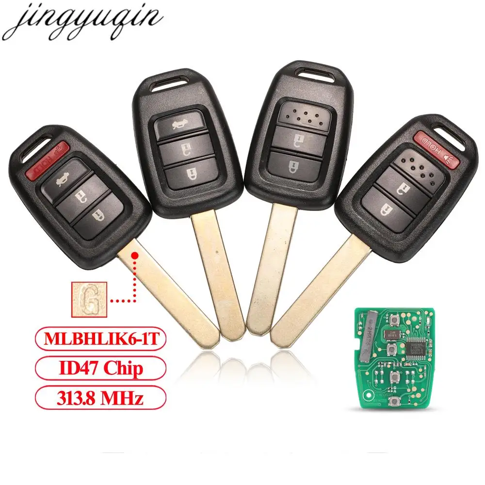 Jingyuqin Remote Control Car Key 313.8MHz ID47 PCF7961 For Honda 2013-2015 CRV 2013-2017 Accord Civic Fit MLBHLIK6-1T 2/3/4BTNS