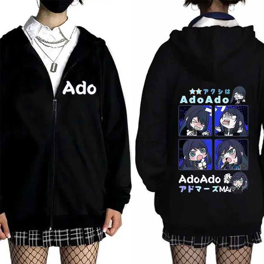 

Ado Cartoon Style Zipper Hoodie Men Women Fashion Oversized Zip Up Jakcet Man Y2k Japanese Style Hoodies Male Casual Sweatshirt