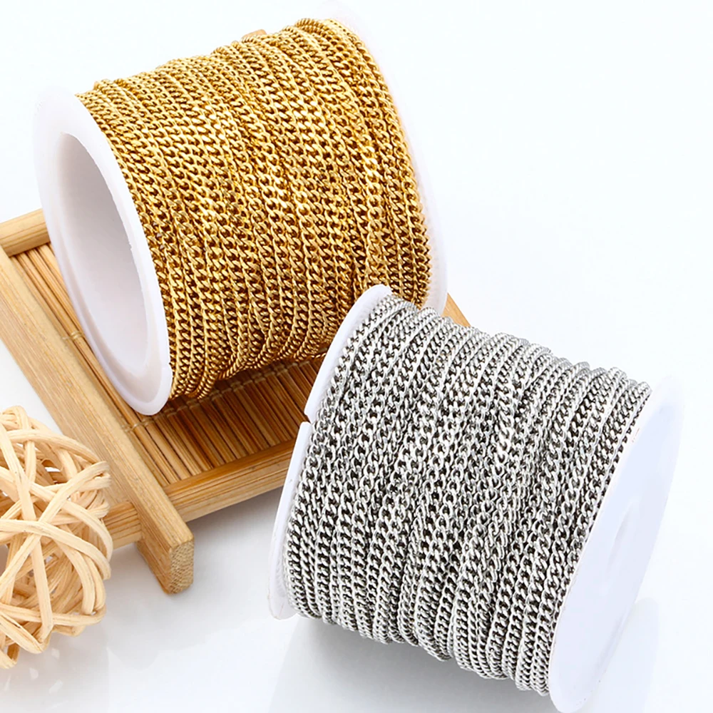 0.8x3mm 304 Stainless Steel Curb Cable Chain Side Chain Colorfast Electroplated Semi Finished DIY Jewelry Accessory Chain