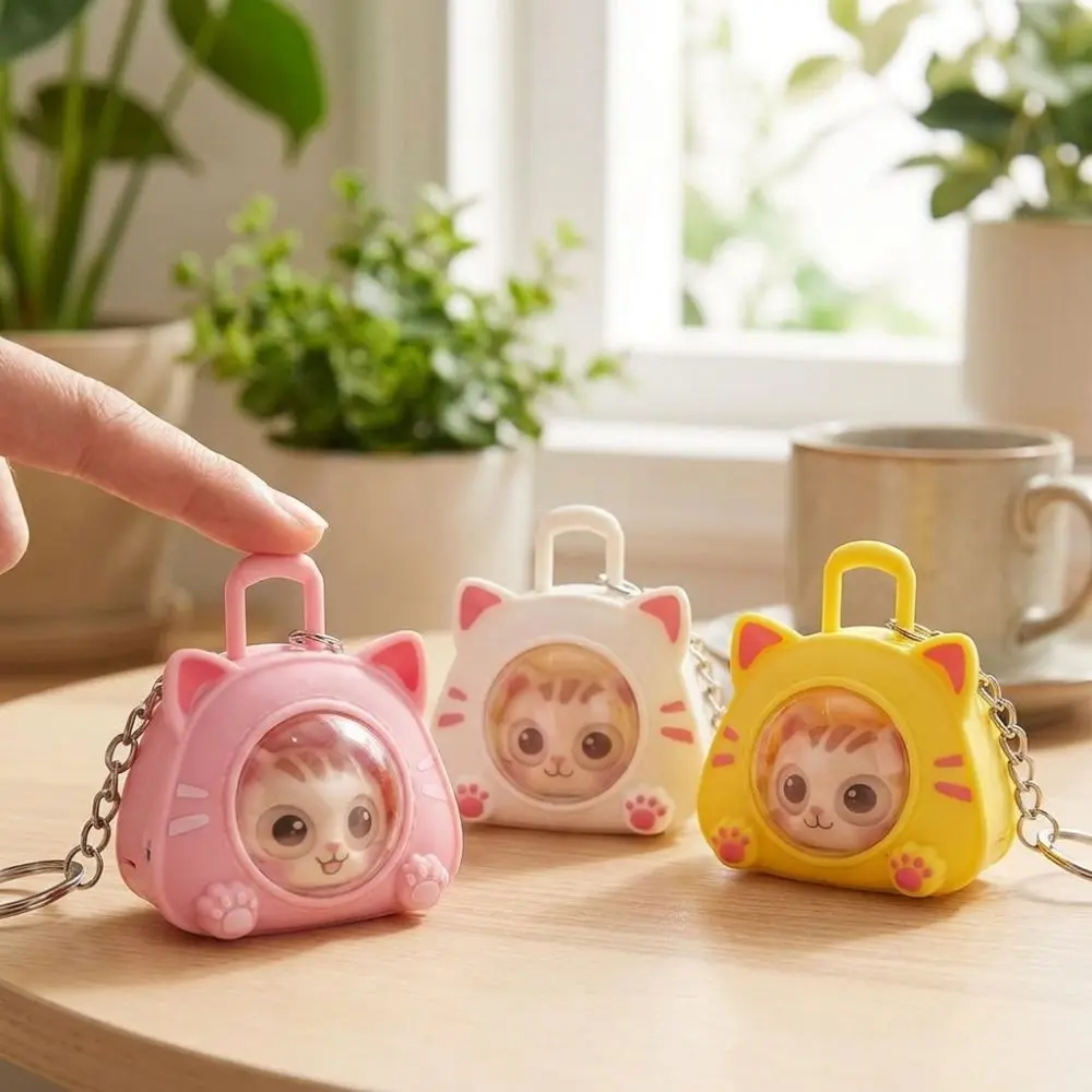 Cartoon Eye Changing Cat Bag Keychain Multi Expression Funny Face Change Cat Pendant Plastic One Click Face Cat Kitten