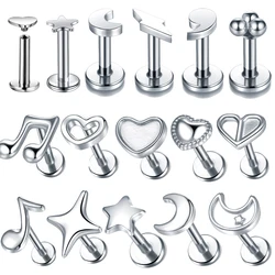 1Pc Stainless Steel Ear Tragus Stud Helix Cartilage Piercing Internal Thread Lighting Heart Star Moon Lip Piercing Labret Ring