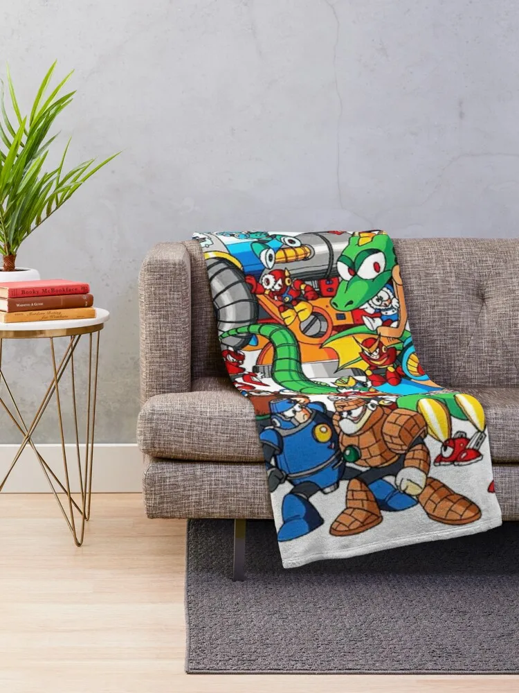 Mega Man and all of his enemies Throw Blanket Decorative Throw Blanket Tourist Blanket Multi-Purpose Plaid on the sofa