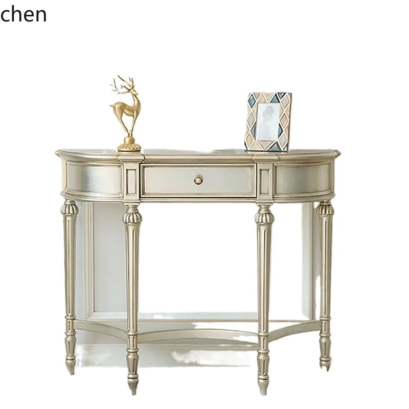 HT French entrance cabinet Light luxury high-end aisle cabinet Entry semi-round entrance Solid wood entrance platform