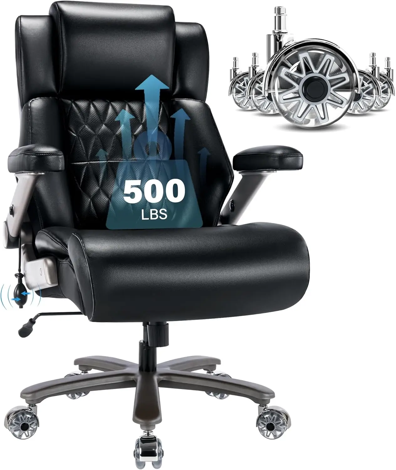 

Big and Tall 500lbs Office Chair Adjustable Lumbar Support 3D Flip Arms Heavy Duty Metal Base Wheels High Back Large Executive