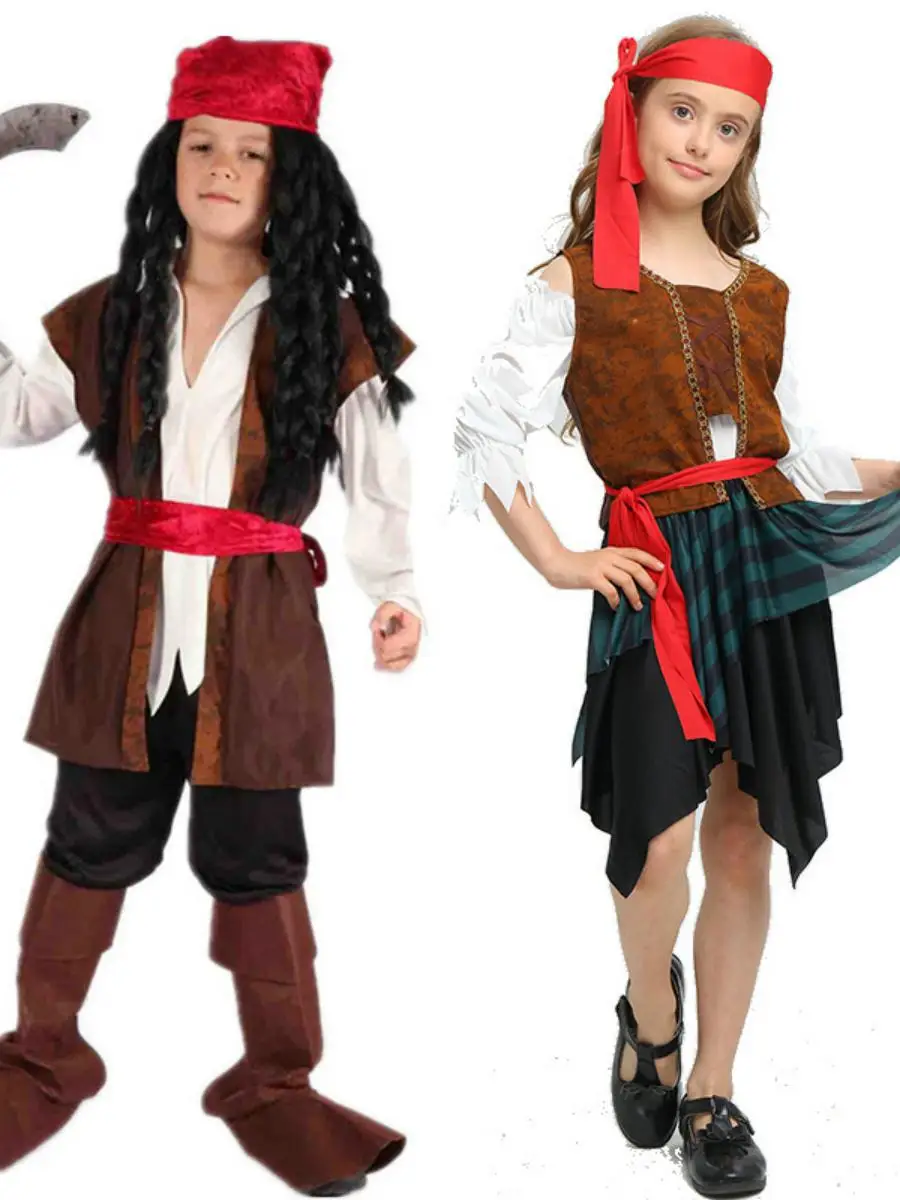 로우인 롤플레잉 코스튬 캐리비안 해적 여성 남성 부모-자녀 의상 국립 무대 의상 폴리에스터 소재