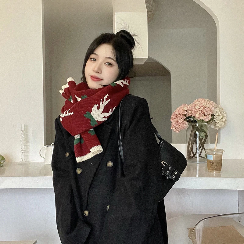 Weihnachten Party Koreanische Mode Mädchen Süße Nette Strickwaren Schal frauen Herbst und Winter Urlaub Geschenke Kawaii Schal Zubehör