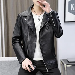 2024 Spring Men's Leather Jacket New Biker Coat Handsome PU Leather Jacket Korean Slim Fit Side Zipper Leather Jacket