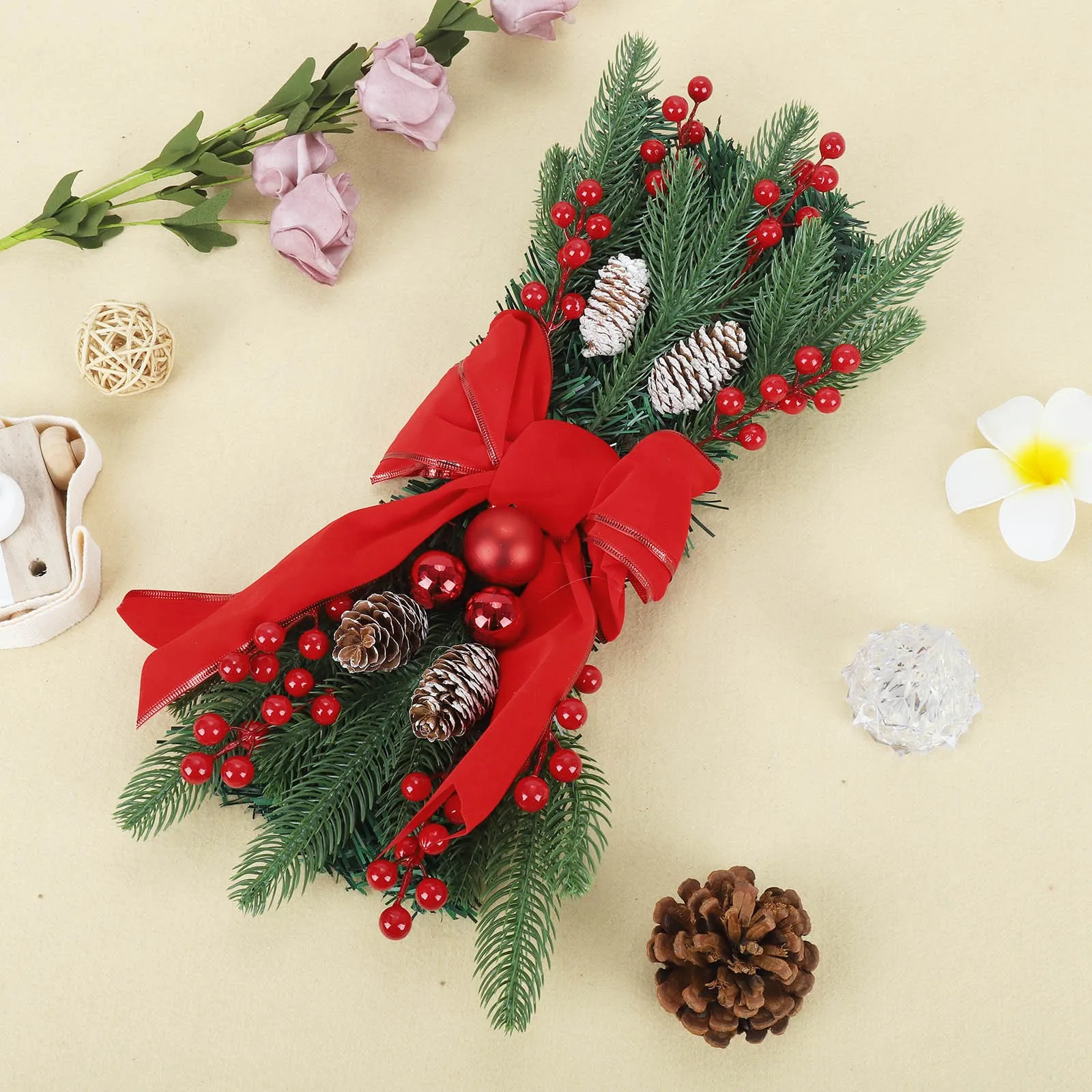 2024 Christmas Garland Decorations Decorative Garland Wreaths Lights Beauty Berry Decorations Rattan Artificial Wreath For Stair