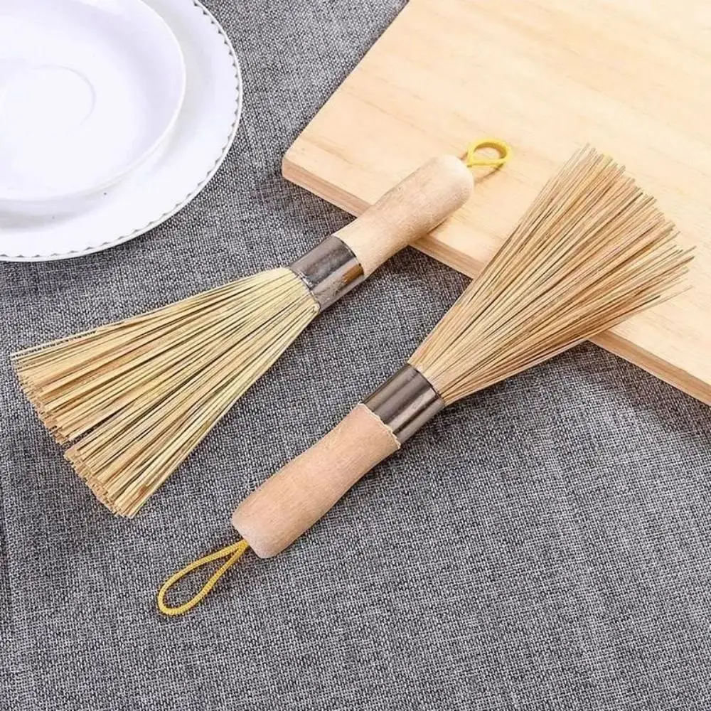 Home Wooden Handle Bamboo Durable Wok Brush Dish Scrubber Pot Pan Cleaner Cleaning Tool