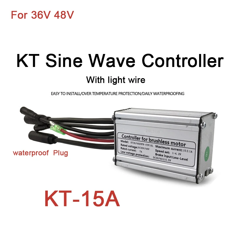 

Original KT Controller E-Bike KT-15A Sine Wave Controller Waterproof Plug 36V/48V,Power 250W,With light wire,Bicycle accessories