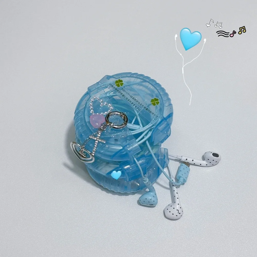 Subculture Early Korean Ins Wired Earphones In Ear Storage Box Mint Green Star High Beauty Cute girl Home Office Storage