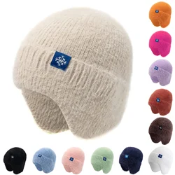 New Women Candy Colors Earflap Winter Hat Fashion Faux Fur Knitted Hat Kpop Style Soft Beanie Hats Female Streetwear Cap