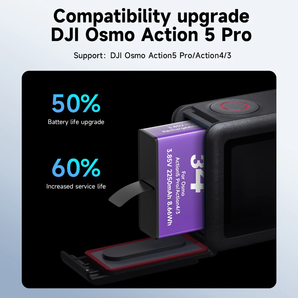 يناسب بطارية DJI Osmo Action 5 4 مع صندوق شحن مزدوج LCD لـ DJI Action 3 Action 4 5 ملحقات الكاميرا الرياضية